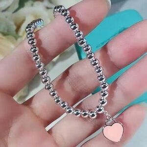 Tiffany & Co Silver and Pink Heart Charm Bracelet